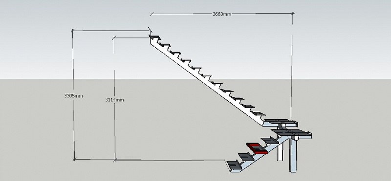 П-образная лестница на монокосоуре с площадкой фото