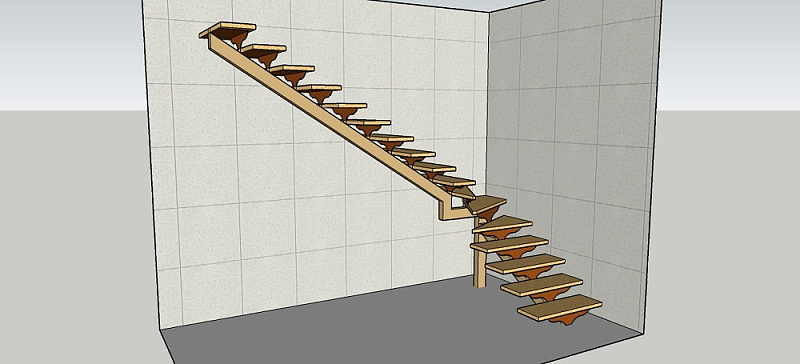 Каркас лестницы на монокосуре Г-образный с забежными ступенями №2 фото